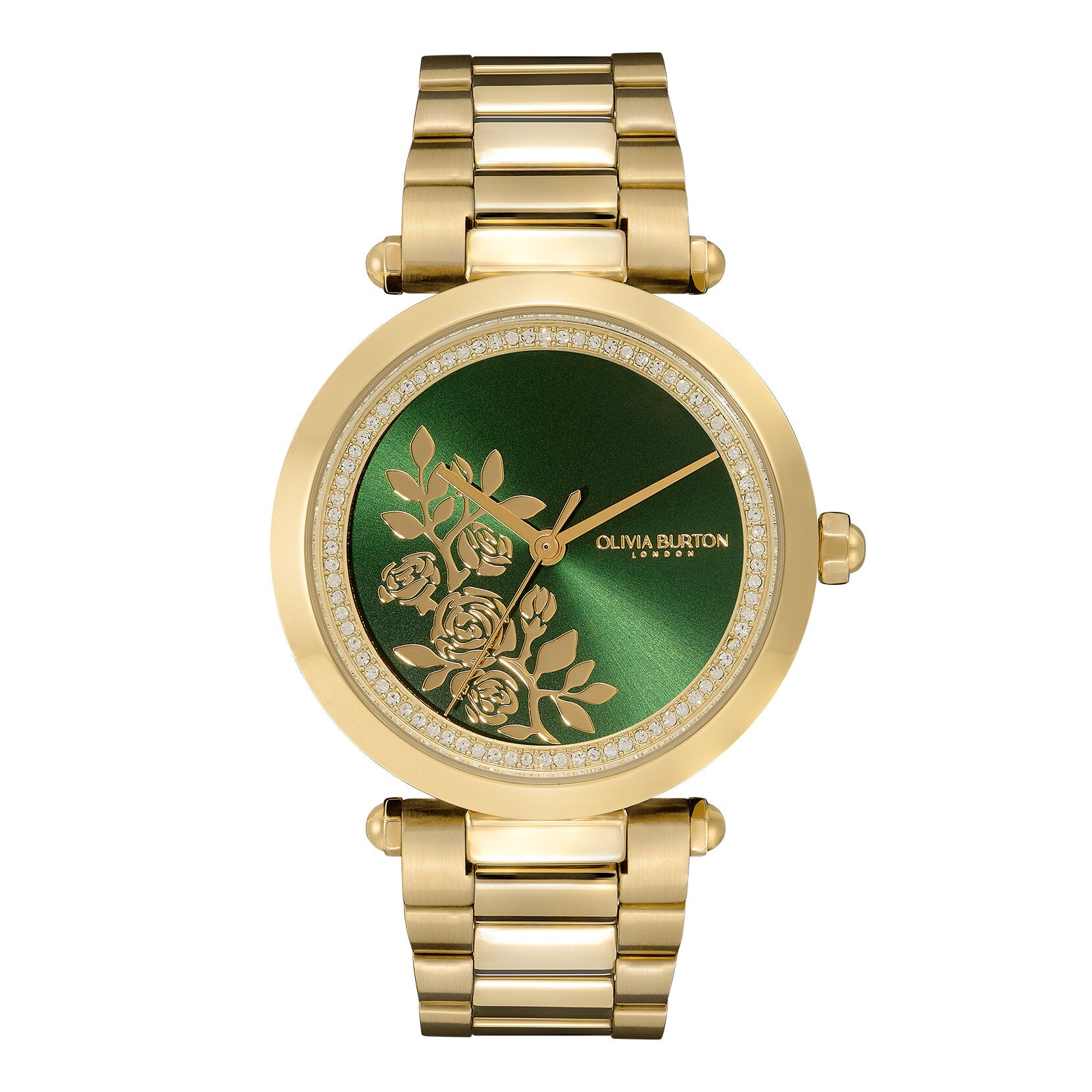 Olivia Burton Floral T Bar Green Gold Bracelet watch