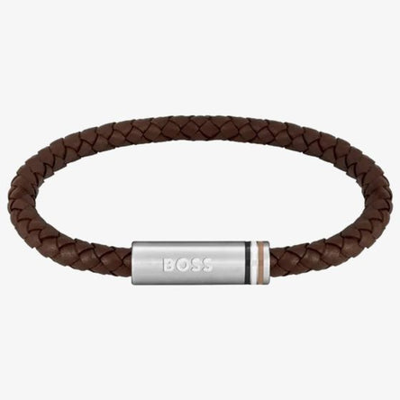 Boss Brown Braided-Leather Magnetic Clasp Bracelet