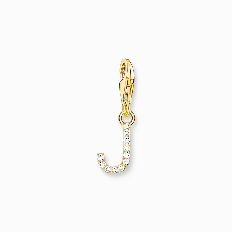 Thomas Sabo Gold Letter J Charm Pendant with White Stones