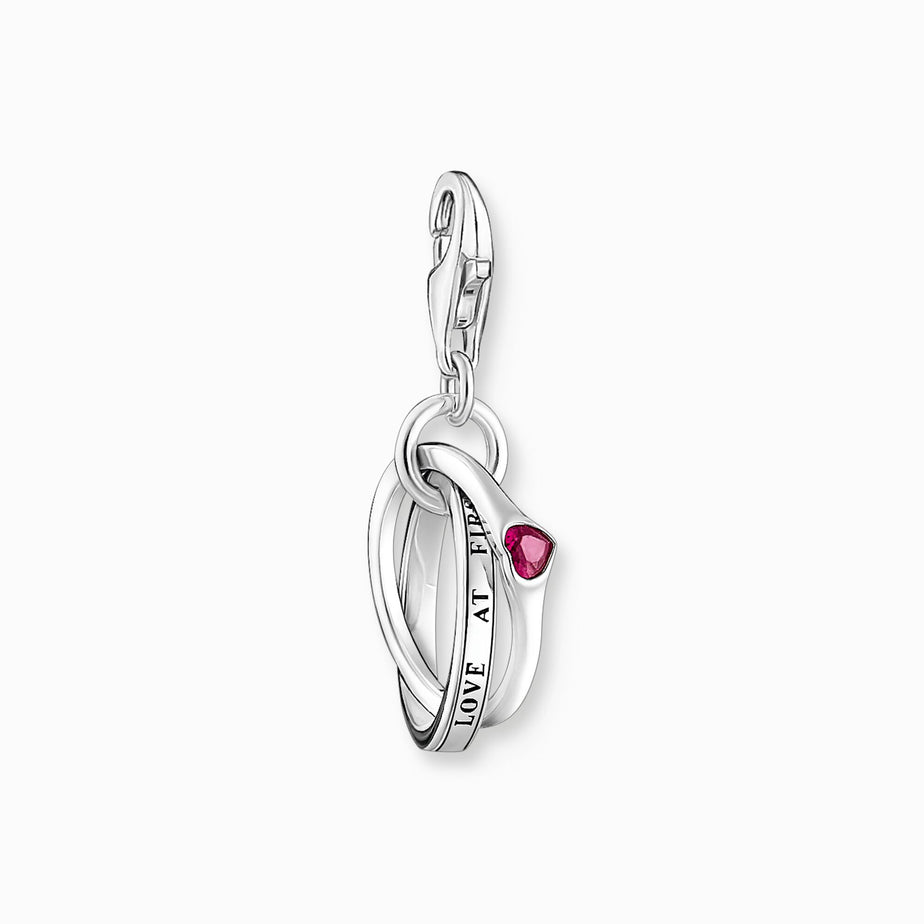 Thomas Sabo Silver Charm Pendant With Two Linked Rings And A Red Stone