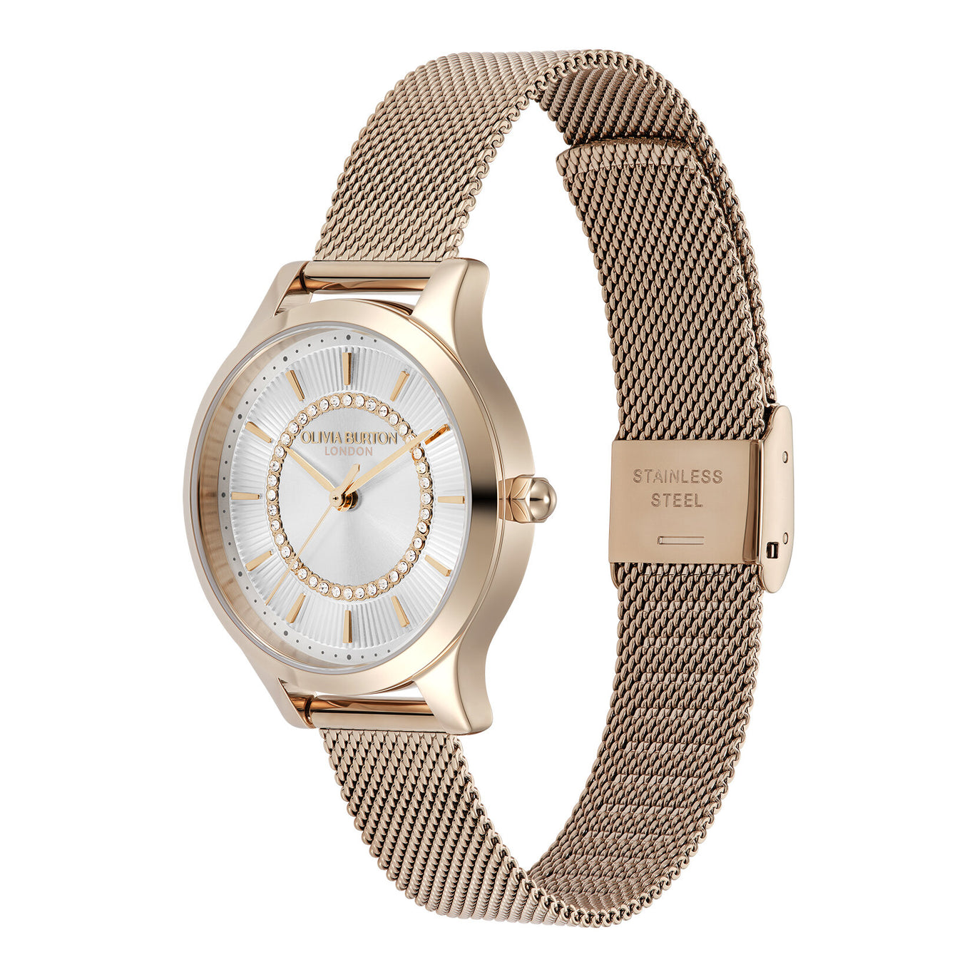 Olivia Burton 30mm Wonderlust White And Rose Gold Mesh Watch