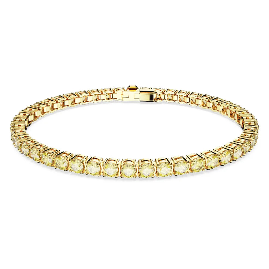 Swarovski Gold Tone Matrix Tennis Bracelet Yellow Stones