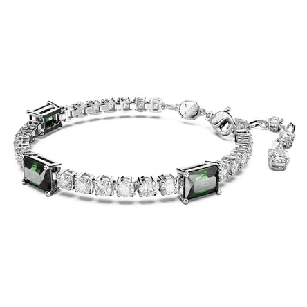 Swarovski Rhodium Plated Matrix Tennis Bracelet with Green stones