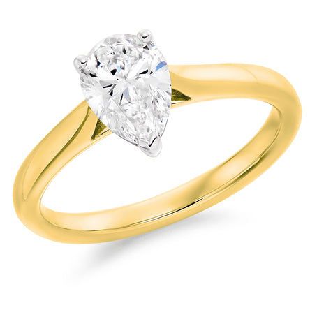 18ct Yellow Gold Pear Lab Diamond Solitaire Engagement Ring