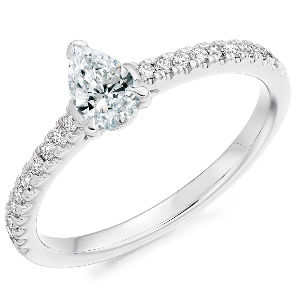 Platinum Pear Solitaire with Diamond Shoulders Engagement Ring