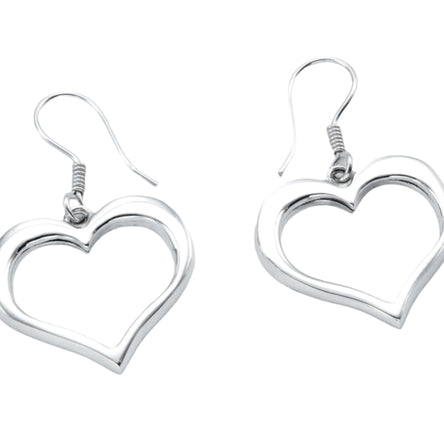 Out Of Mexico Silver Drop Heart Earrings