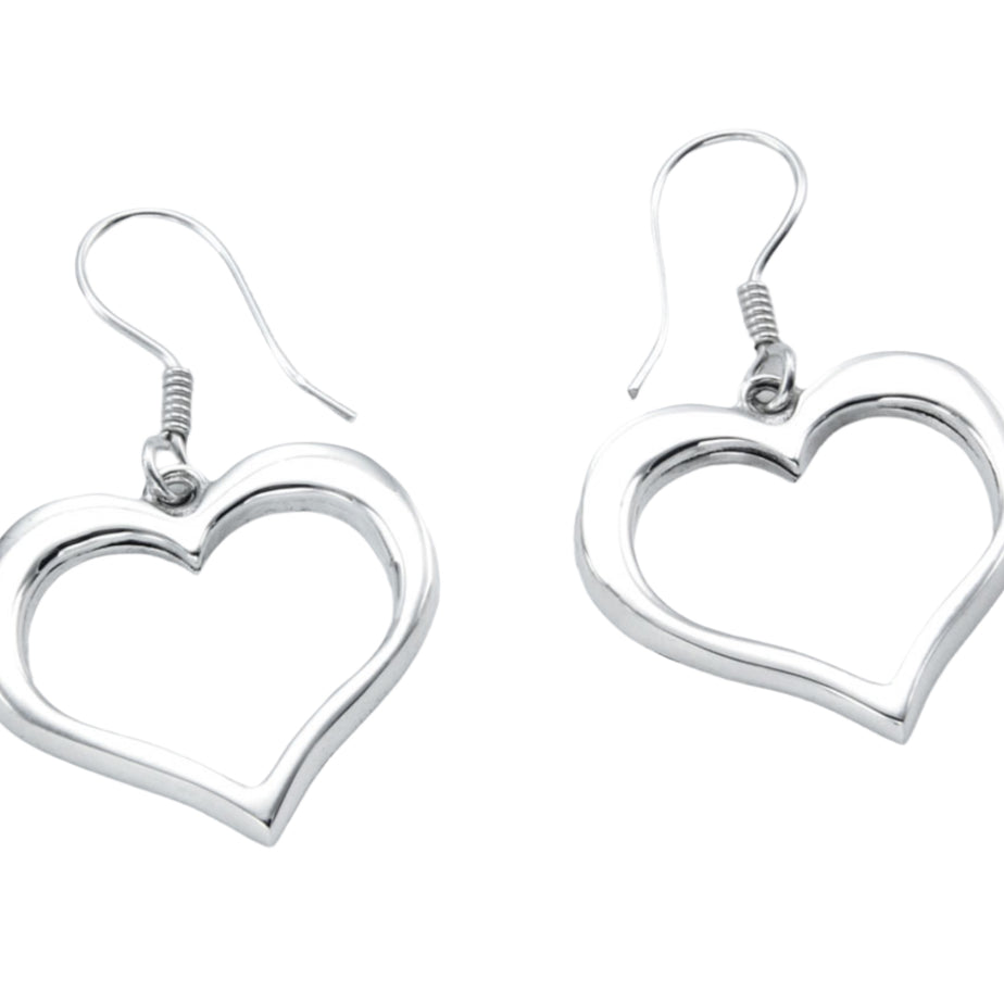 Out Of Mexico Silver Drop Heart Earrings