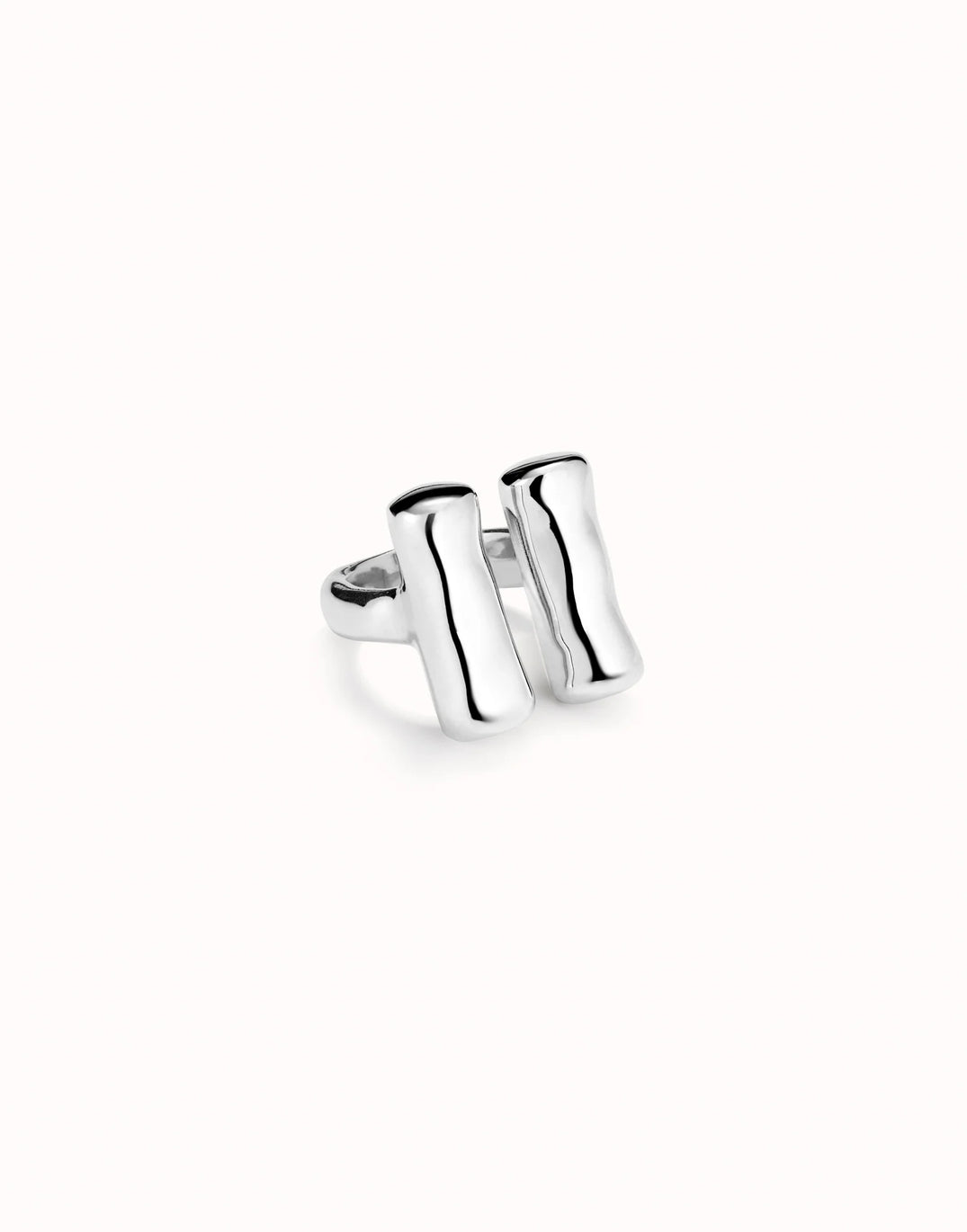 Uno De 50 Sterling Silver-plated Ring With Two Vertical Tubes