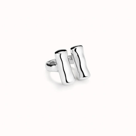 Uno De 50 Sterling Silver-plated Ring With Two Vertical Tubes