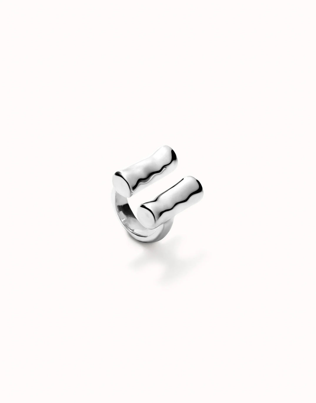 Uno De 50 Sterling Silver-plated Ring With Two Vertical Tubes