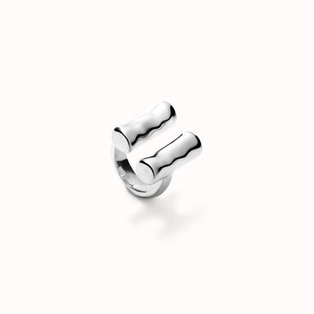 Uno De 50 Sterling Silver-plated Ring With Two Vertical Tubes