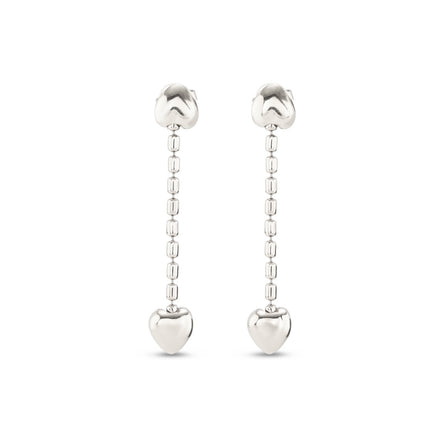 Uno De 50 Sterling Silver-plated Earrings With Dangling Chain and Small Heart