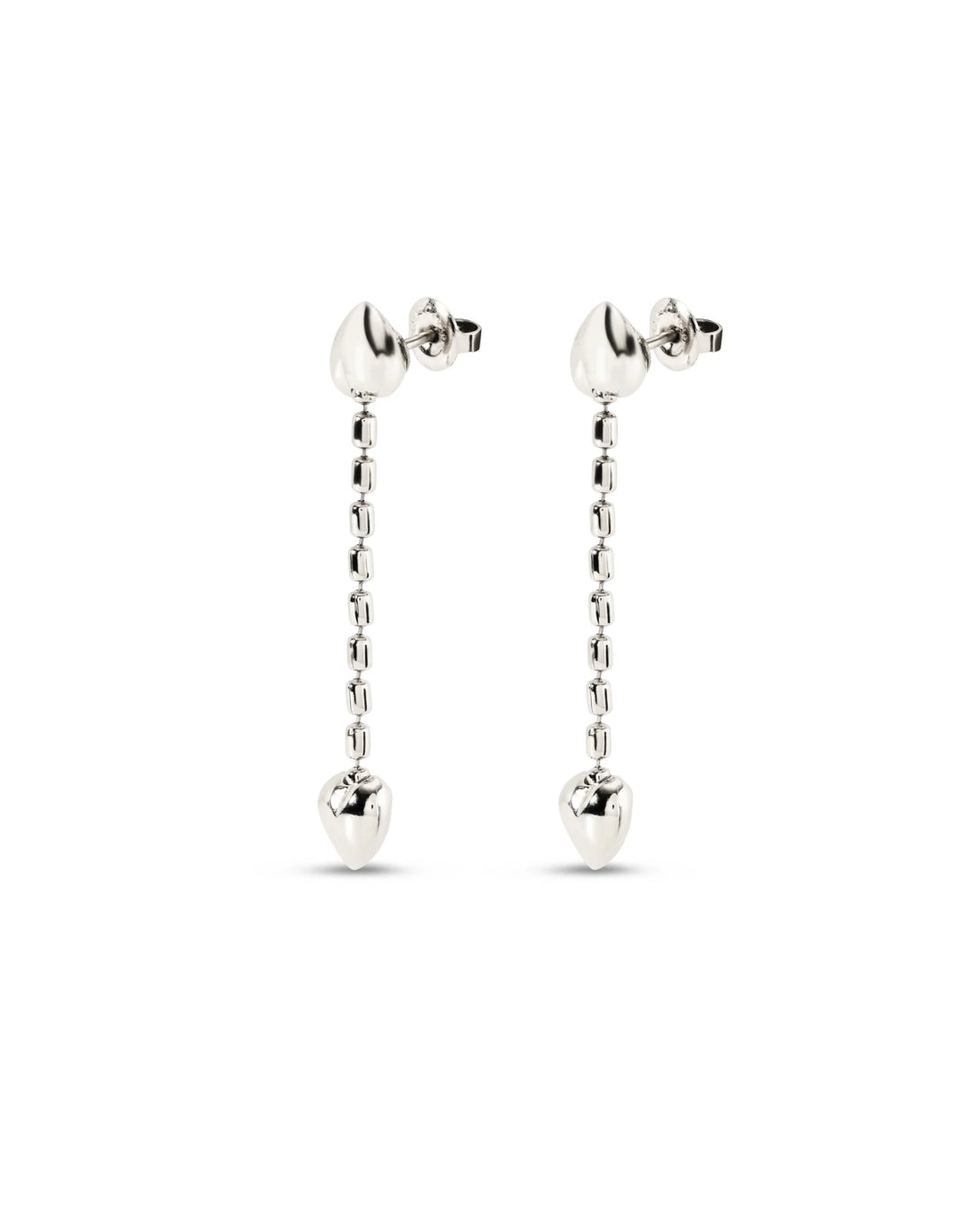 Uno De 50 Sterling Silver-plated Earrings With Dangling Chain and Small Heart