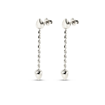 Uno De 50 Sterling Silver-plated Earrings With Dangling Chain and Small Heart