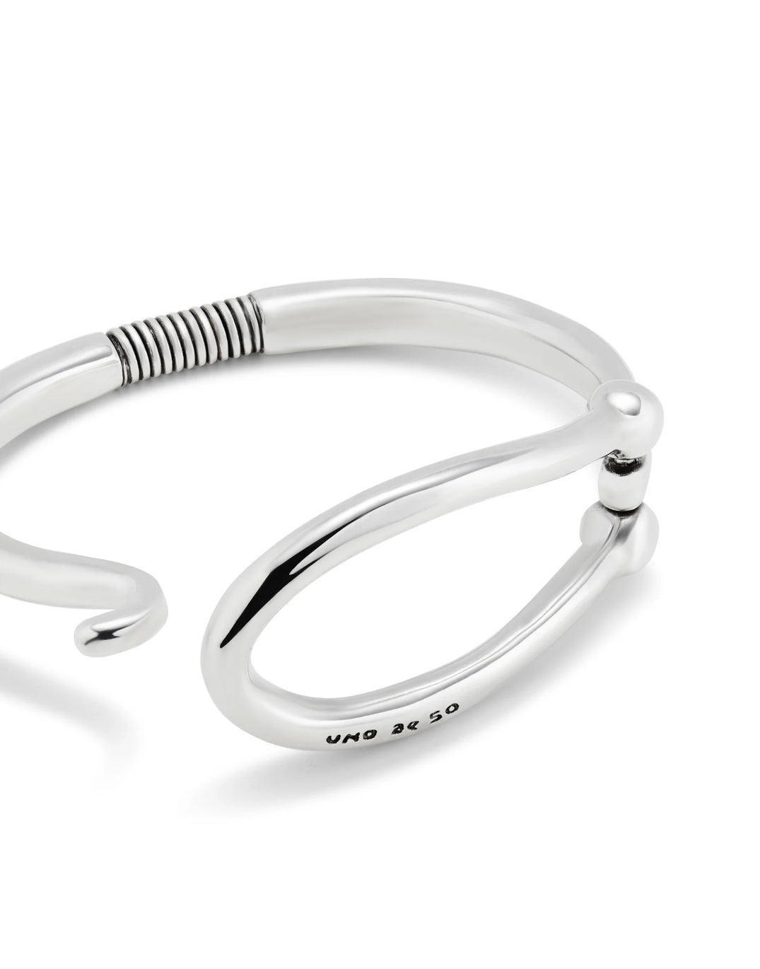 Uno De 50 Rigid Silver-plated Bracelet With Large Link and Inner Spring