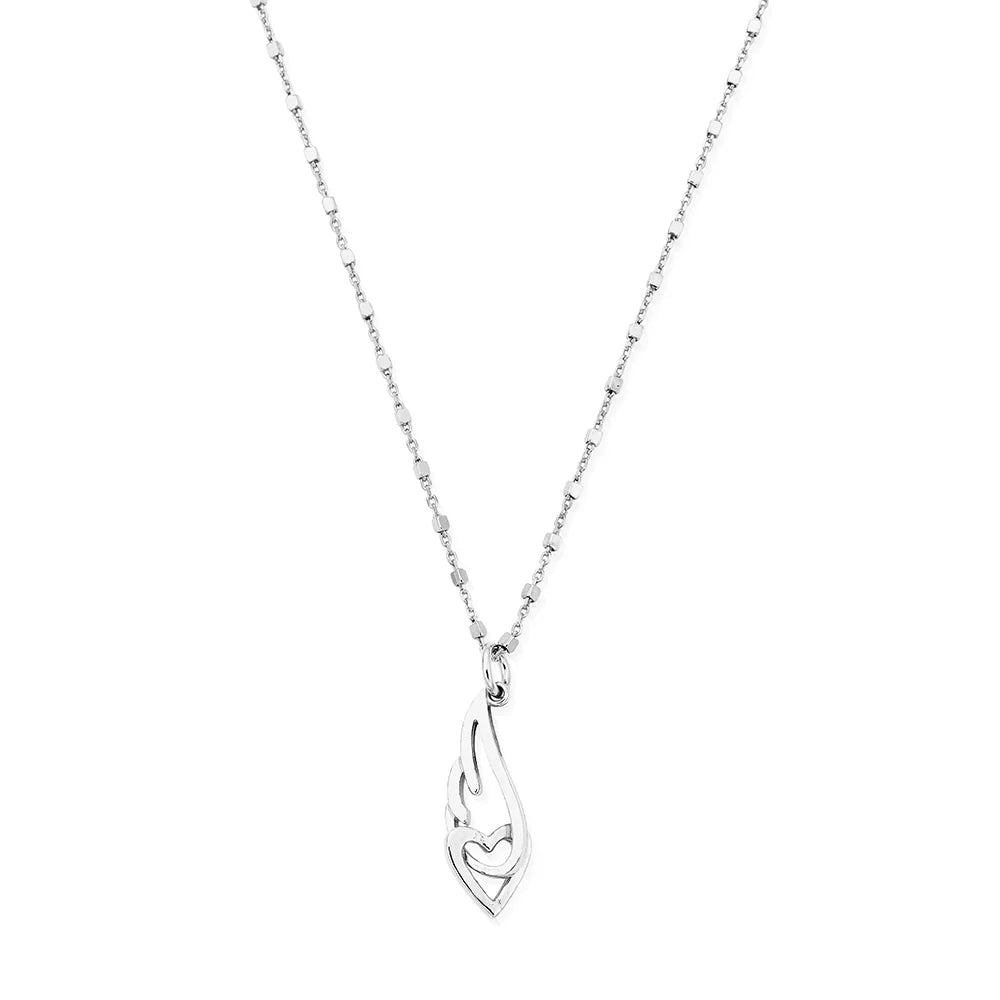 ChloBo Delicate Cube Chain Interlocking Heart and Angel Wing Necklace