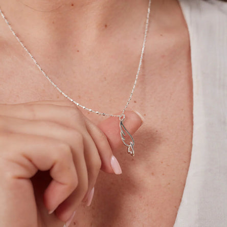 ChloBo Delicate Cube Chain Interlocking Heart and Angel Wing Necklace