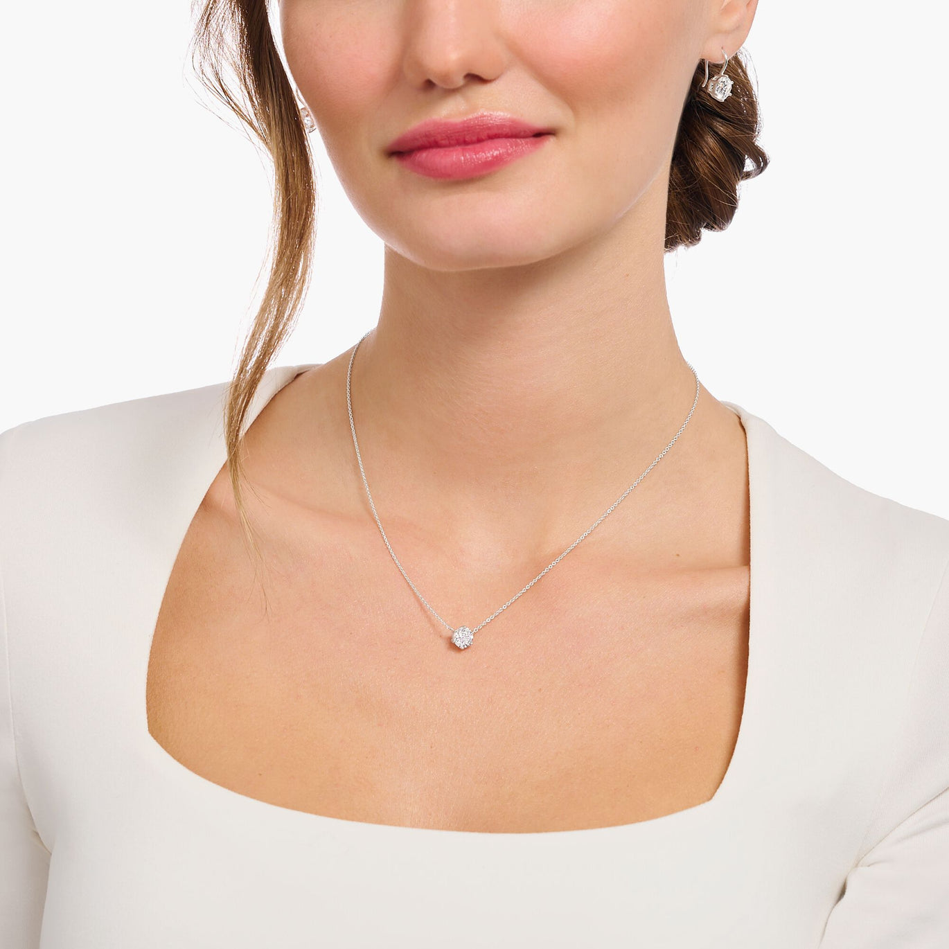 Thomas Sabo Silver Necklace With White Zirconia Pendant