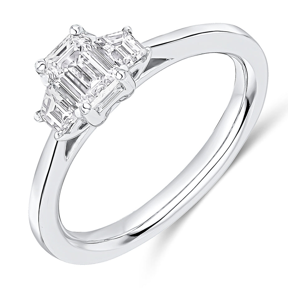 Platinum Trilogy Emerald-Cut Natural Diamond Engagement Ring