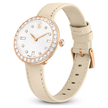 Swarovski Certa watch Swiss Made, Leather strap, Beige, Rose gold-tone finish