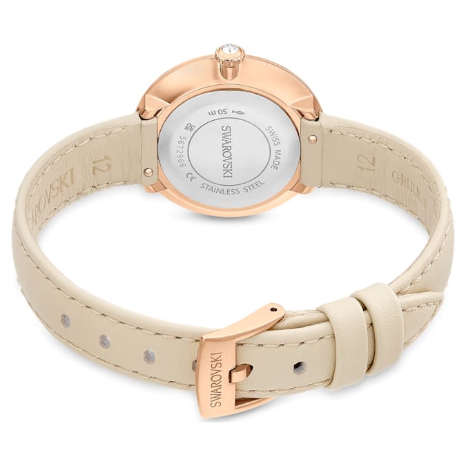 Swarovski Certa watch Swiss Made, Leather strap, Beige, Rose gold-tone finish