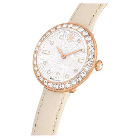 Swarovski Certa watch Swiss Made, Leather strap, Beige, Rose gold-tone finish