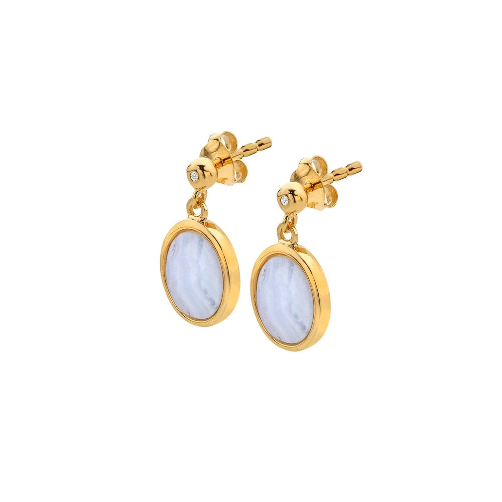 HDXGEM Oval Drop Earrings - Blue Lace Agate