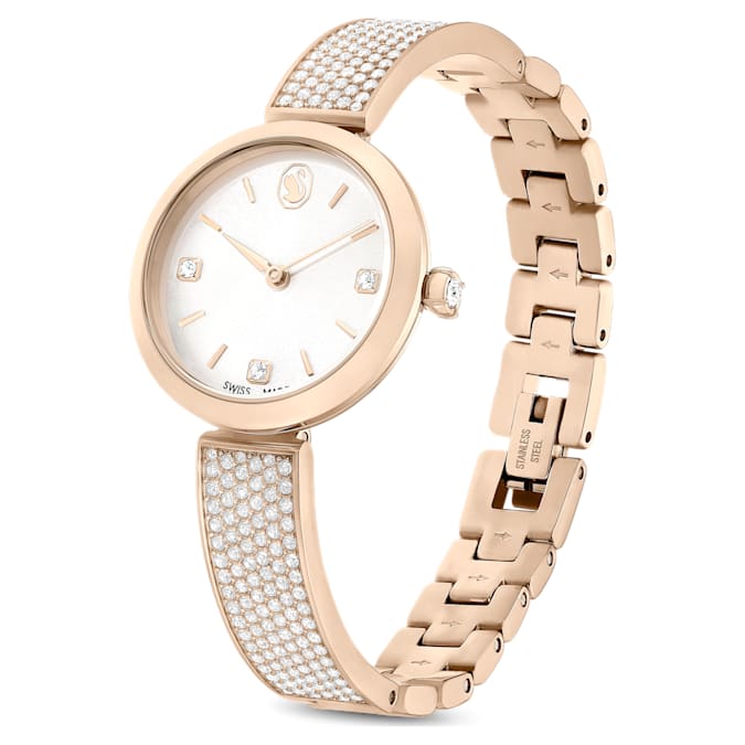 Swarovski Illumina watch Swiss Made, Metal bracelet, Gold tone, Champagne gold-tone finish