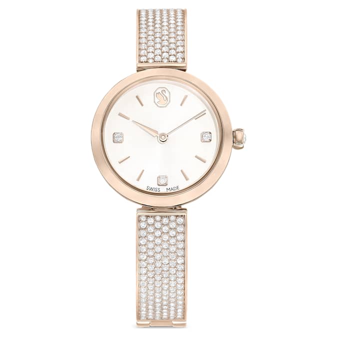 Swarovski Illumina watch Swiss Made, Metal bracelet, Gold tone, Champagne gold-tone finish