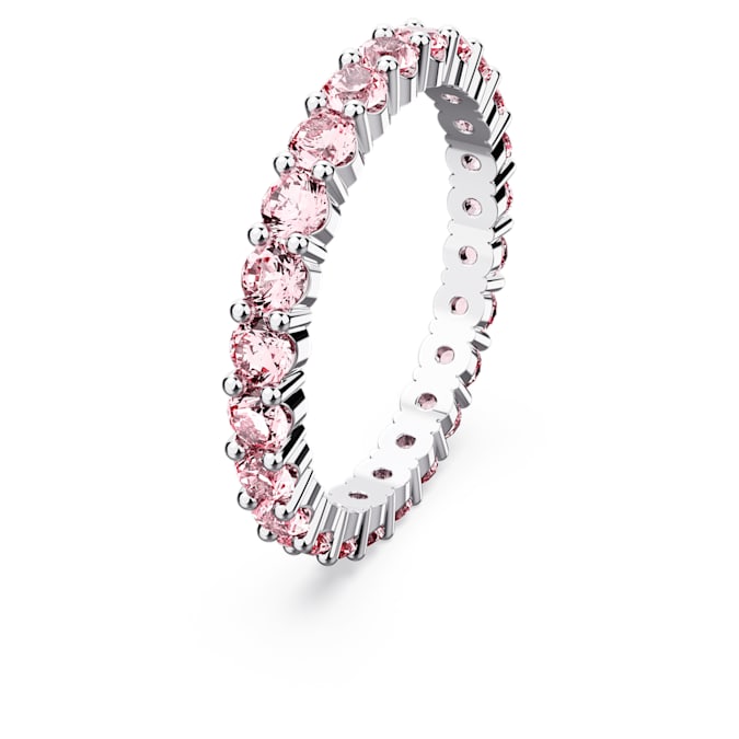 Swarovski Matrix ring Round cut, Pink, Rhodium plated