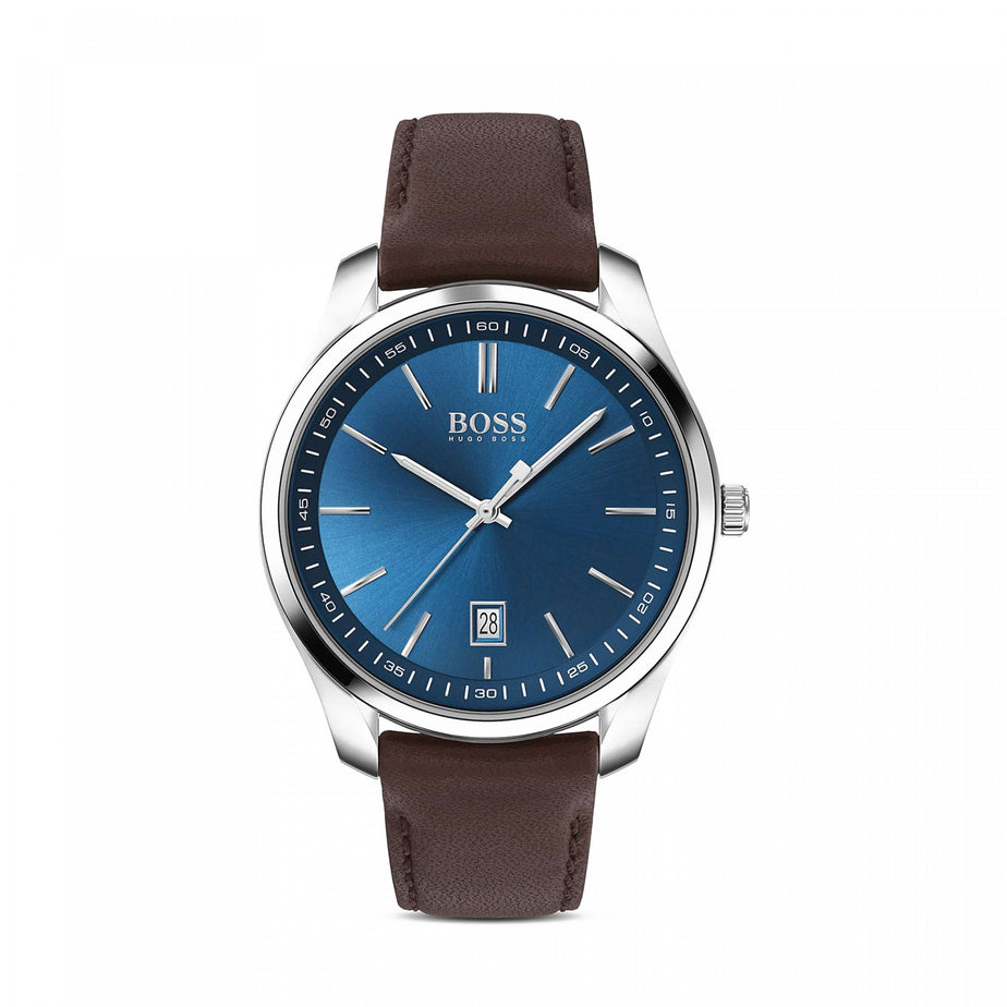 Boss Circuit Blue Dial Leather Strap Watch