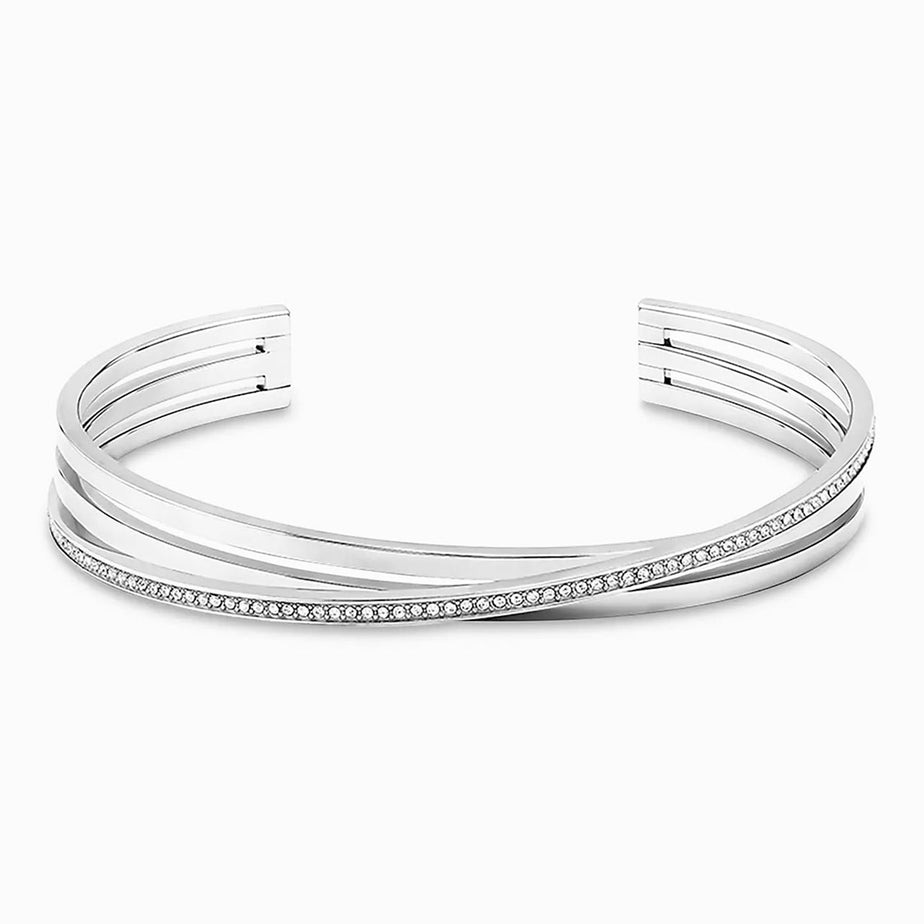 Boss Ladies Saya Crystal Set Cuff Silver Tone