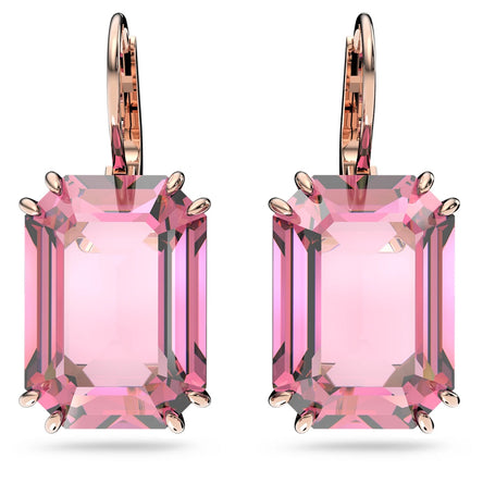 Swarovski Millenia Octagon Cut Pink drop earrings, Rose gold tone plated