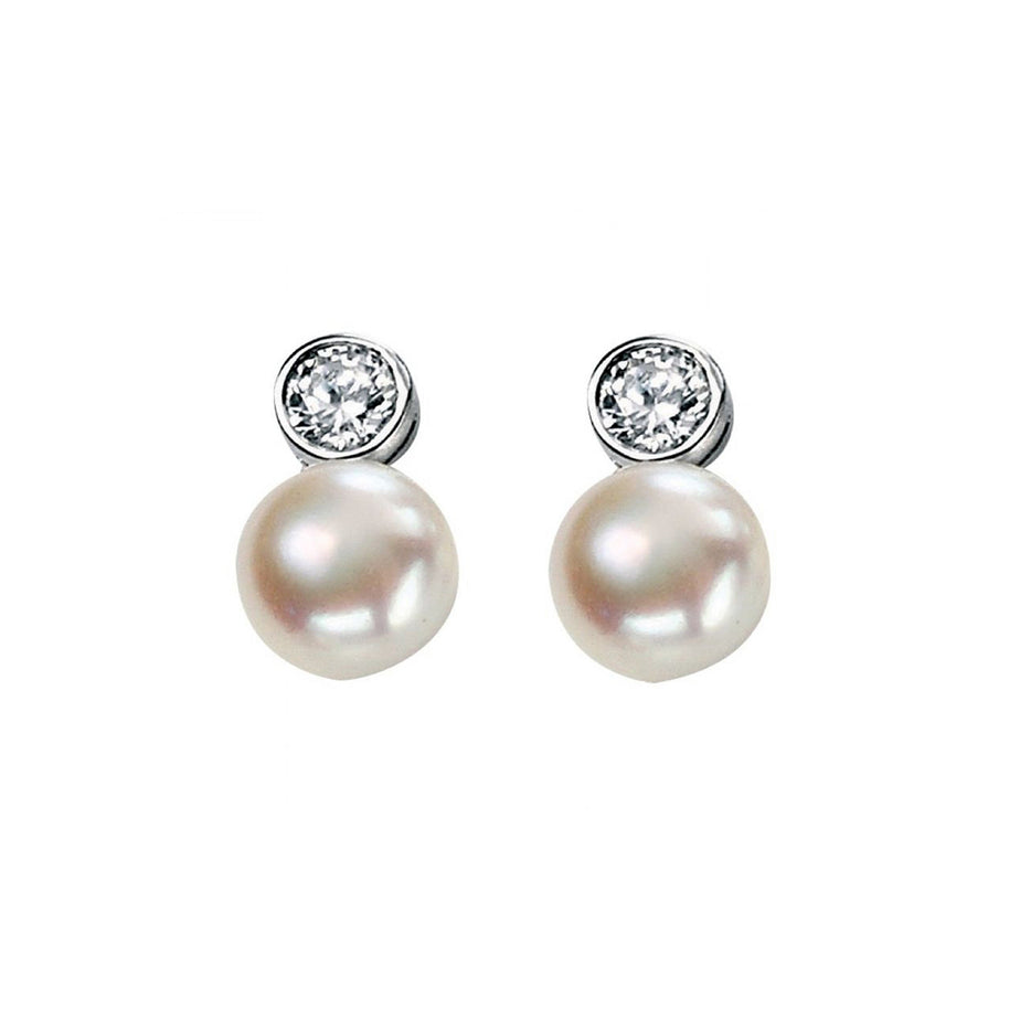 Cubic Zirconia And Pearl Stud Earrings