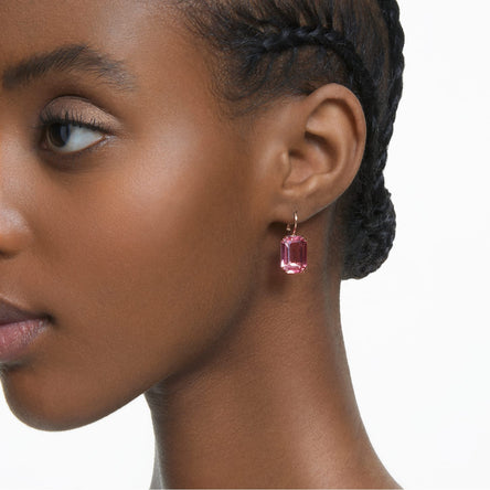 Swarovski Millenia Octagon Cut Pink drop earrings, Rose gold tone plated